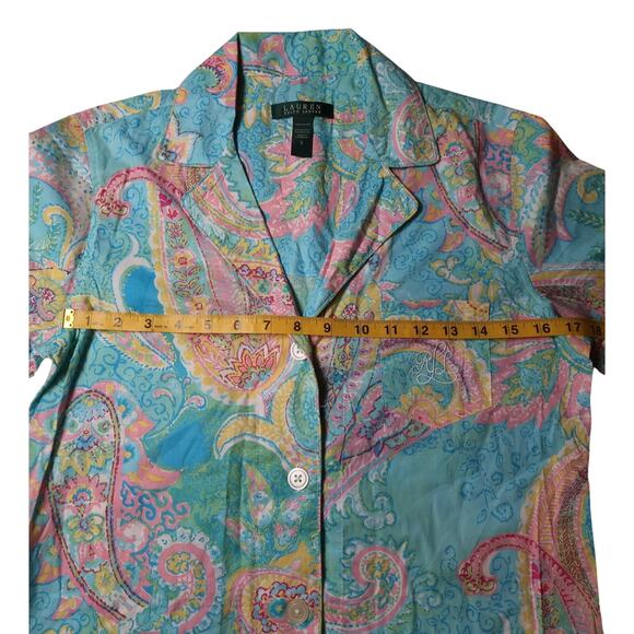 Lauren Ralph Lauren Pastel Paisley Blouse Sz S NWT Cotton Collared Easter Preppy - Picture 9 of 10